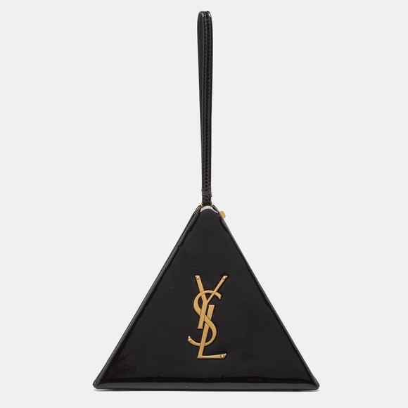 Saint Laurent Black Patent Leather Pyramid Box Wristlet Clutch - Picture 1 of 8